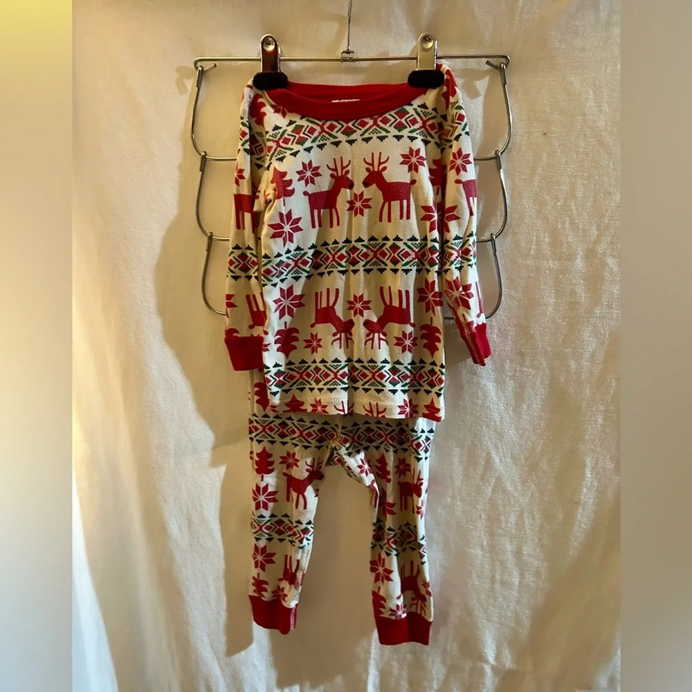 Hanna Andersson Dear Deer Long John pajama set 2T Reindeer Christmas Nordic PJs